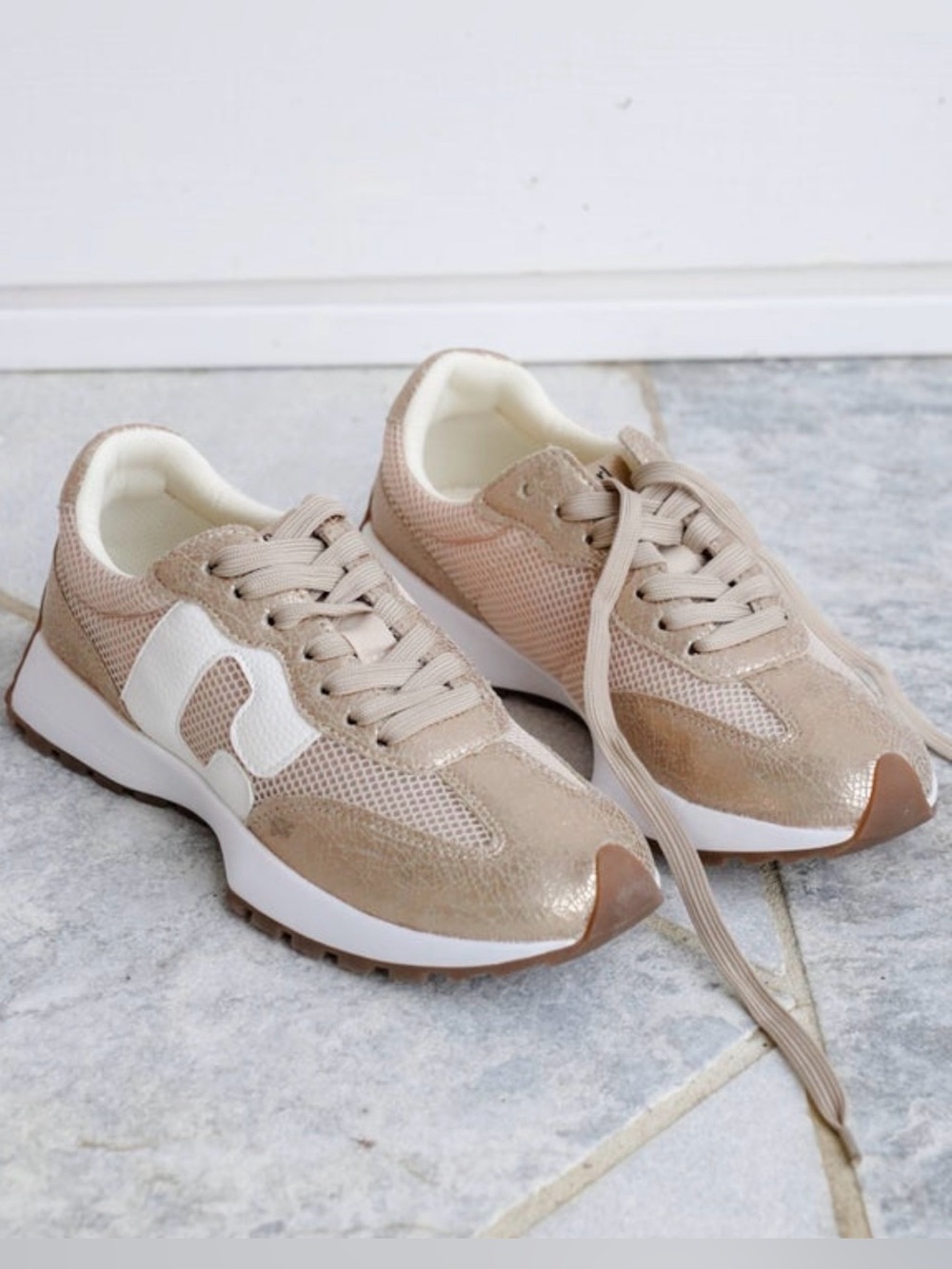 Corky's "No Prob" Cracked Metallic Mesh
Vegan Leather Lace Up Sneaker